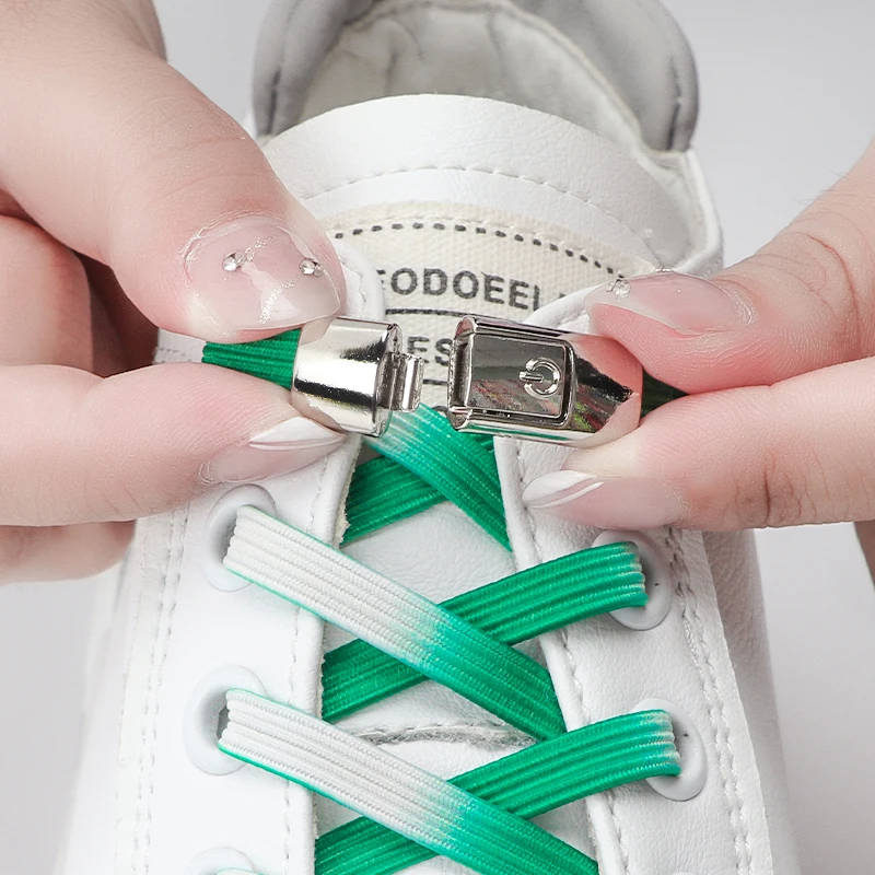 1 Pair Flat Shoe Laces Without Ties Elastic Shoelaces Quick On And Off Press The Metal Lock Lazy Shoes Lace Rubber band