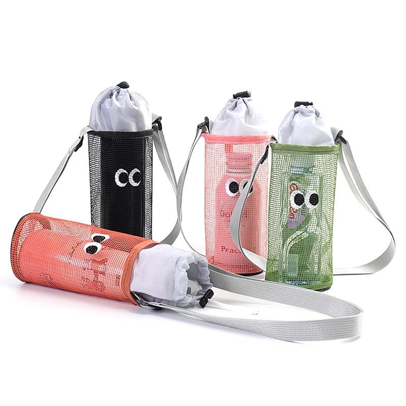 

1PC Korean Style Sports Water Bottles Pouch Bag Sleeve Adjustable Shoulder Strap Mesh Drawstring Water Bottle Bag