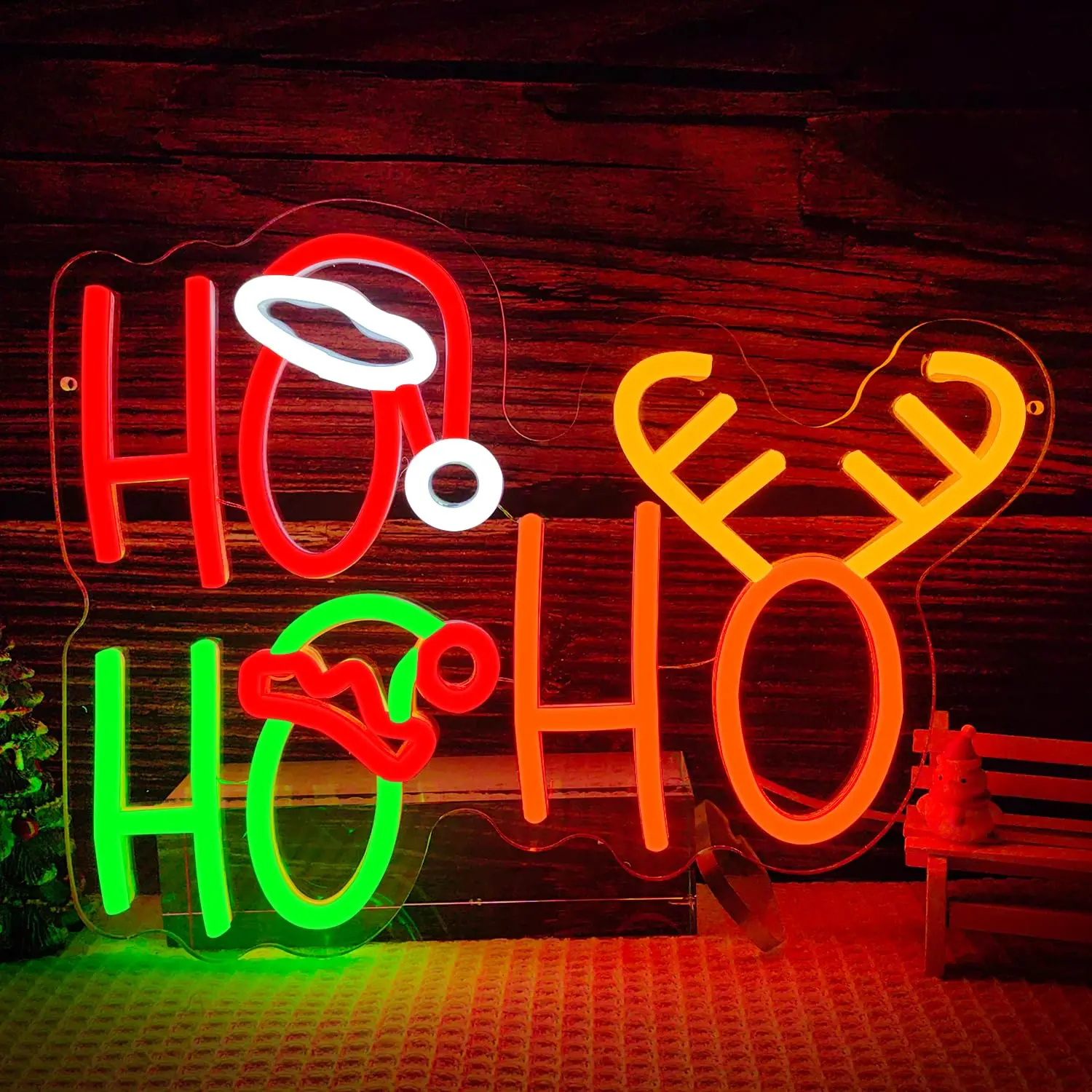 

Хо Хо Хо Рождественская неоновая вывеска с шляпой для декора стен с регулируемой яркостью Рождественская шляпа Световая вывеска для праздника, бара, домашней вечеринки, деко