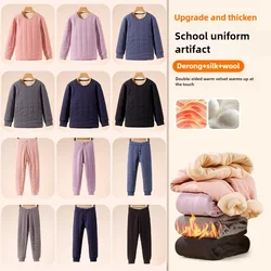 Autumn Winter Long Johns Padded Thicken Children Wool Thermal Underwear Set School Uniform Inner Wear Clothes Teen Kids Clothing