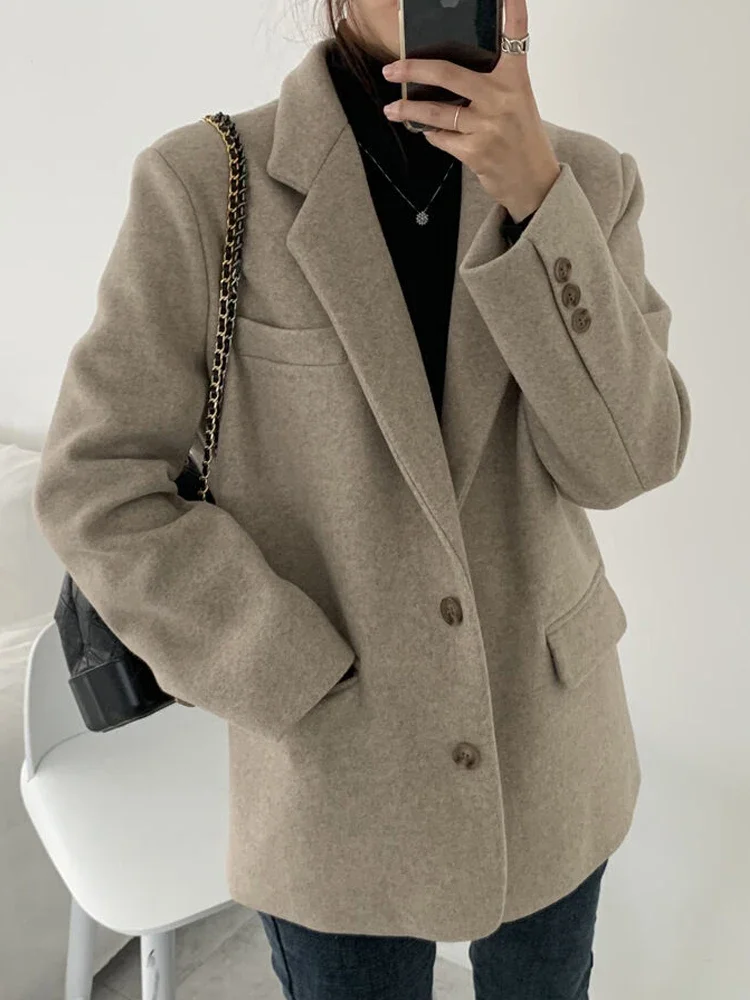 

Women's Woolen Suit Jacket Autumn and Winter Loose Casual Blazer Coat Korean Style High-grade Sense Fried Street Lady Suit Top