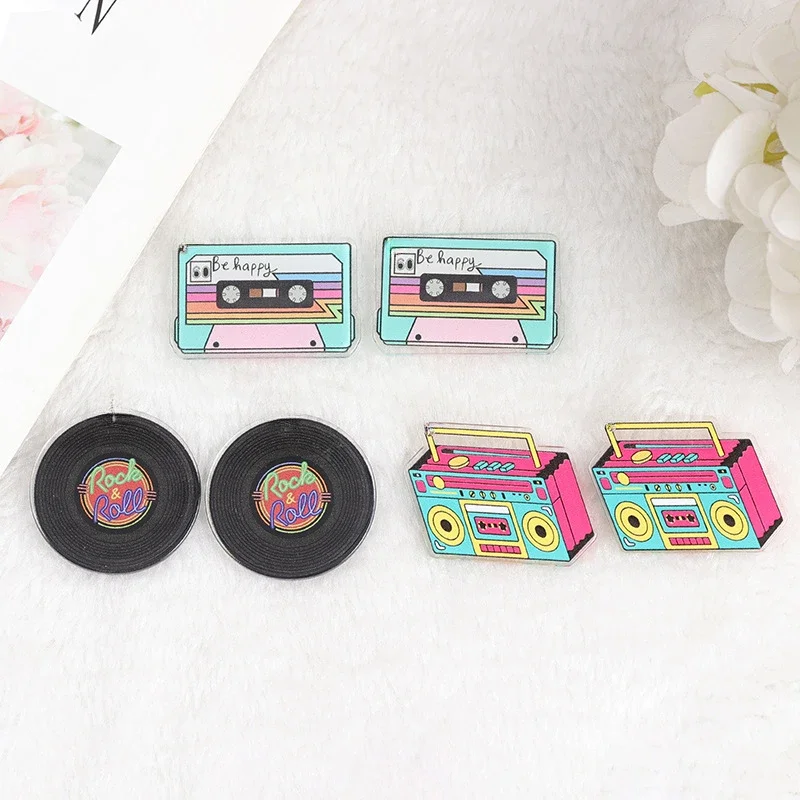 New Acrylic Tape Record Radio Charms Accessories 90's Retro Creative Simulation Music Pendant For DIY Earrings Jewelry