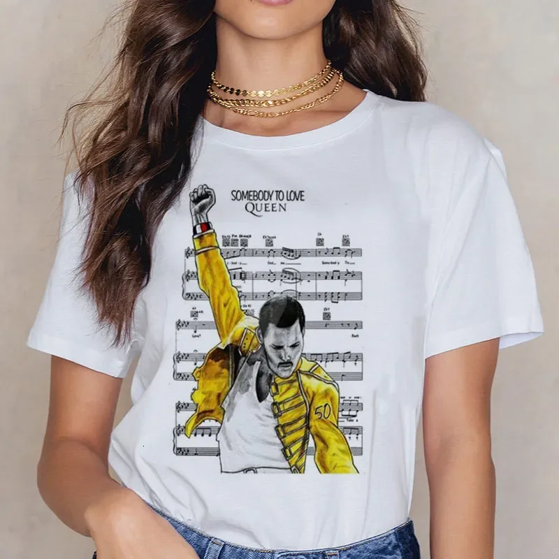 Freddie Mercury Queen Band T Shirt Women Harajuku Vintage Ullzang T-shirt Fashion Queen Tshirt 90s Graphic Rock Top Tees Female