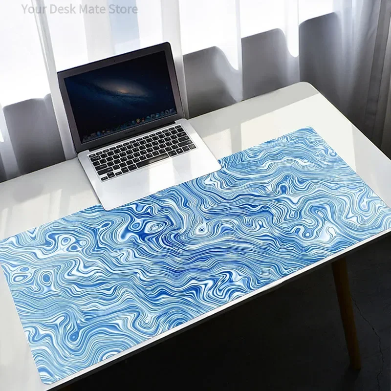 Topographic Contour Mouse Pad- Extended Desk Mat with Abstract Line Art, Neon Glow & Minimalist Wave for PC Laptop Office Gaming