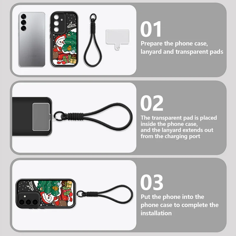 الكرتون سانتا كلوز عيد الميلاد الحبل الحال بالنسبة لسامسونج S25 حافة S24 الترا S23 S22 S21 FE A17 A54 A15 A35 A55 A16 A36 A56 5G كابا