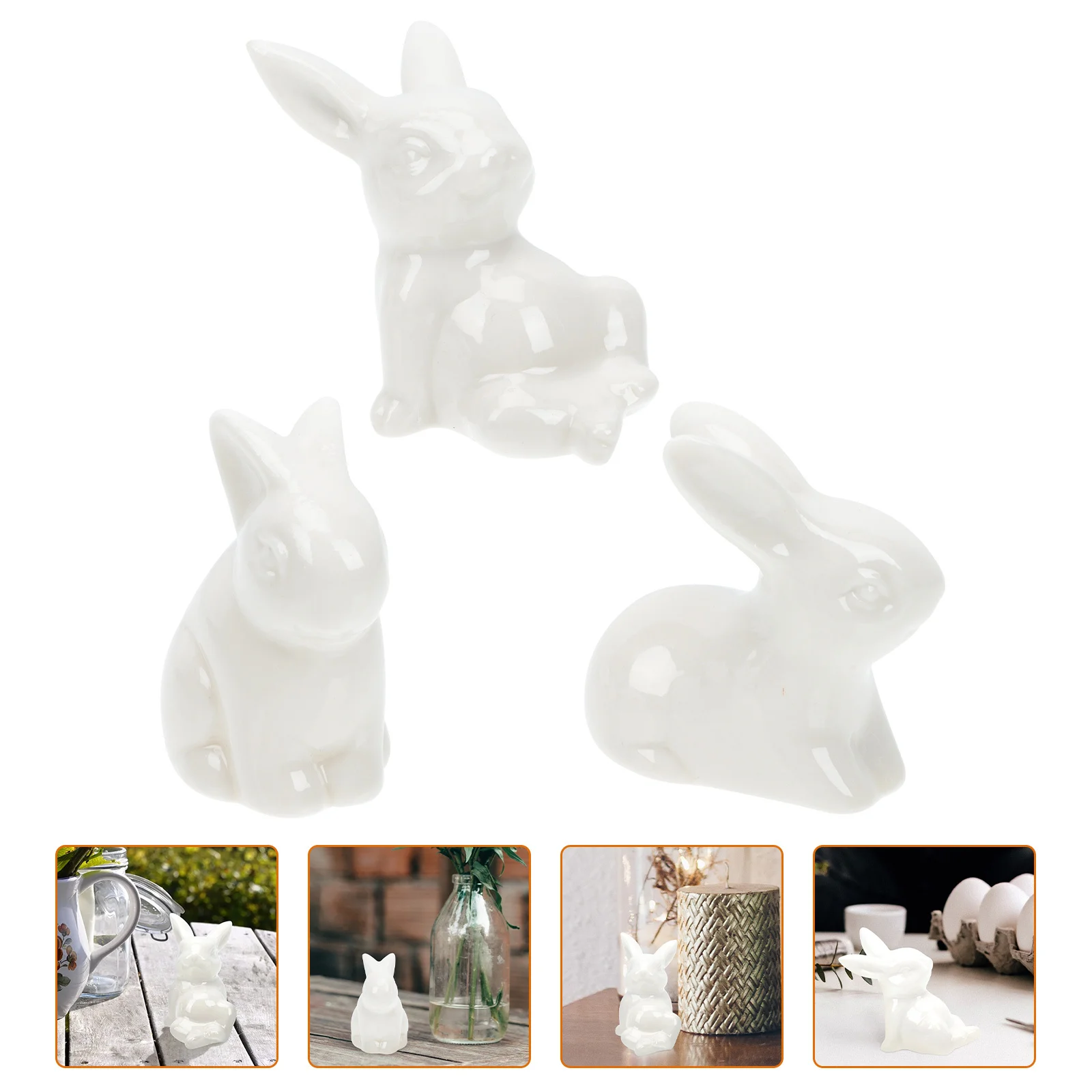 

3Pcs Ceramic Rabbit Shaped Adornments Elegant Desktop Decor for Home Office Garden Decoration Ceramic Rabbit Adornment