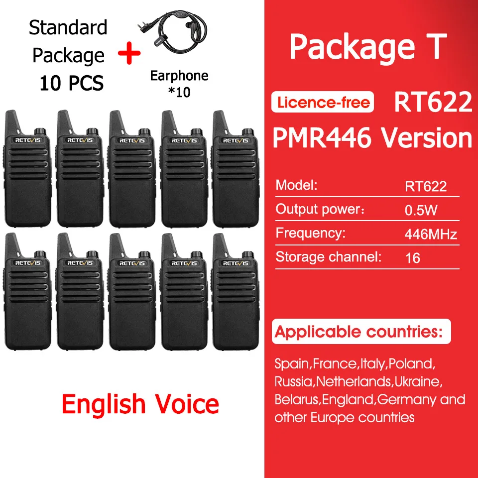 Retevis RT622 Mini Walkie-Talkie 4 Stück Funkgeräte PMR446 FRS Tragbares Zweiwege-Funkgerät für Restaurant Hotel