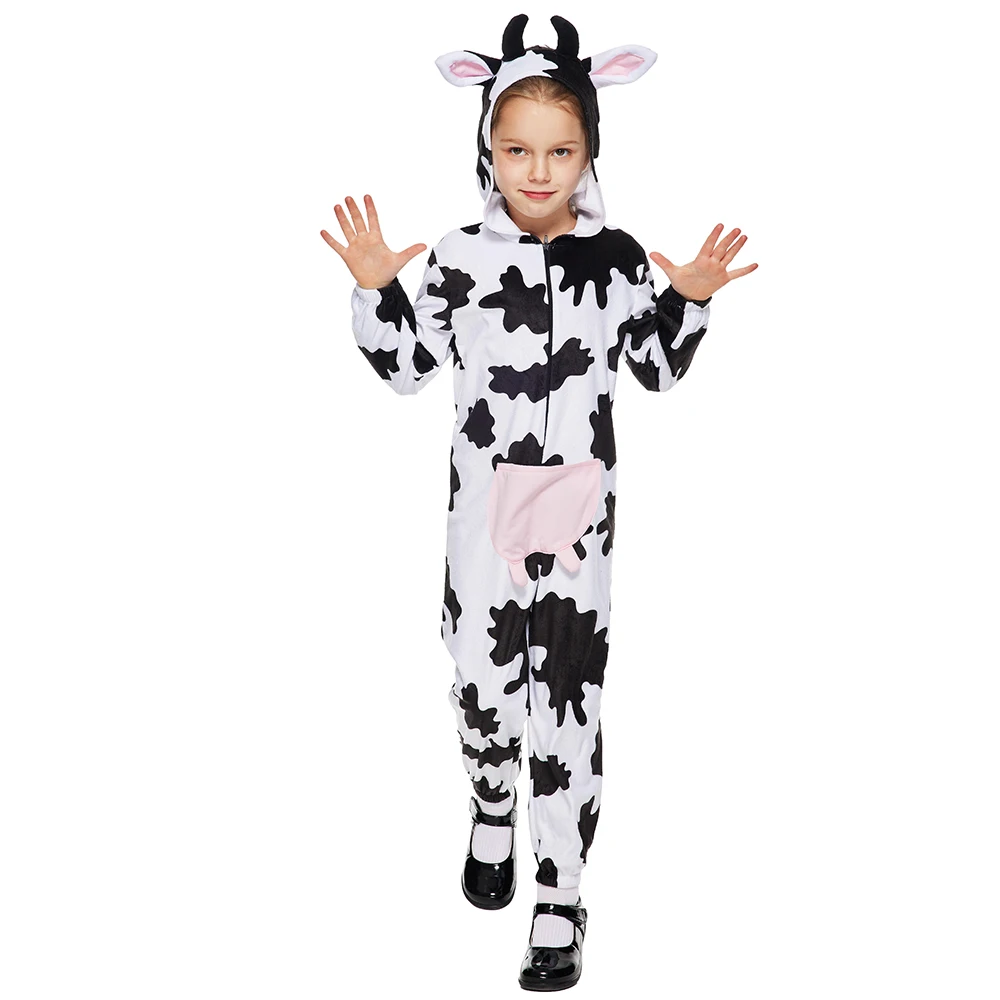 Snailify Family Cute Cow Pajamas Adult Halloween Animal Costume Child Sleepwear Hooded Carnival Party Purim Dress Up