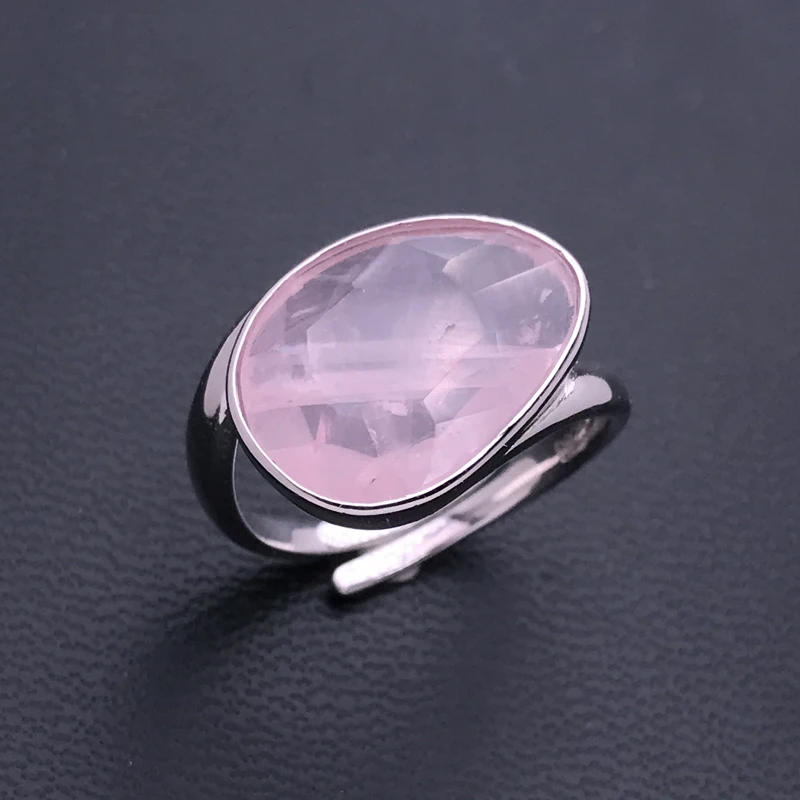 Trendy Natural Tiger Eyes Ring 925 Sterling Silver White Crystal Pink Quartz Lapis Gemstone 12*16mm for Women Party Jewelry Gift