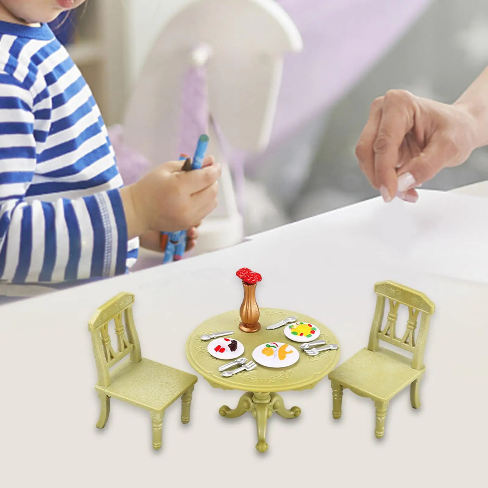 1/12 Desk and Chair Set Dollhouse Dining Furniture Model Kitchen Dinner Toys Accessories DIY Scene Children Toy Decoration