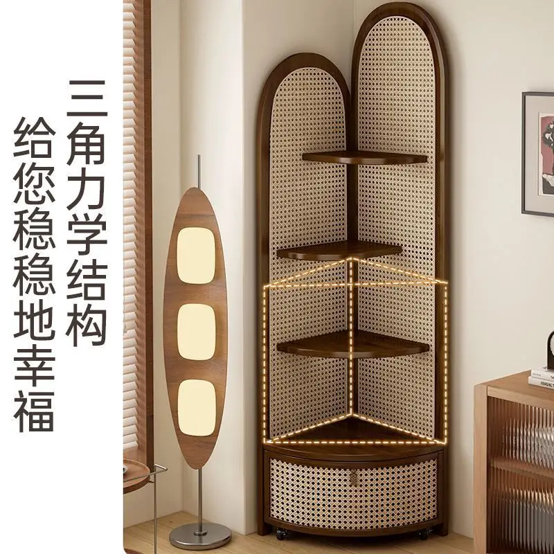 Medieval style Nanzhu corner cabinet display cabinet living room sofa side turn three walls corner shelf bookcase dining side