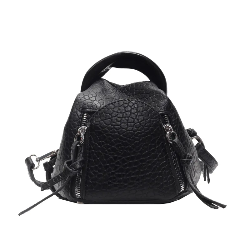 

Fashionable soft leather small round bag with high-end lychee pattern single shoulder crossbody bag