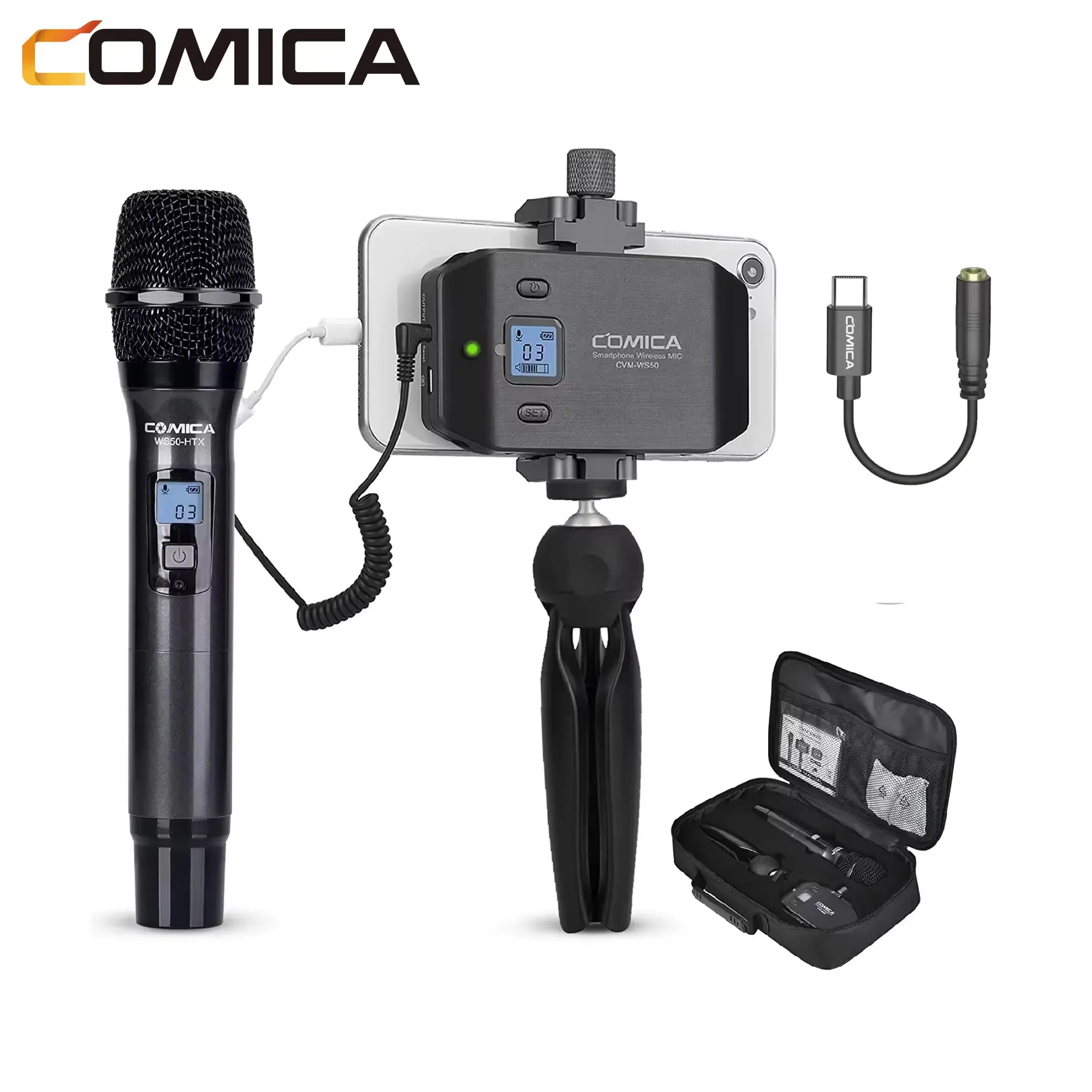 

COMICA CVM-WS50H Handheld Microphone UHF Wireless Microphone 6 Channels Condenser Mic for iPhone Android Camera Gopro