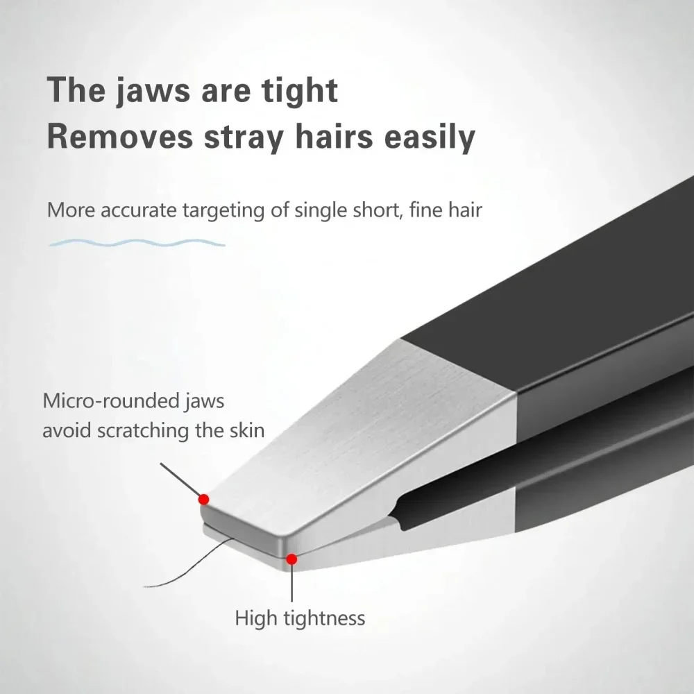 Eyebrow Tweezers with Trimming Knife Slant Flat Tip Hair Remover Eyebrow Eyelash Beard Double Eyelid Makeup Gift Stainless Steel