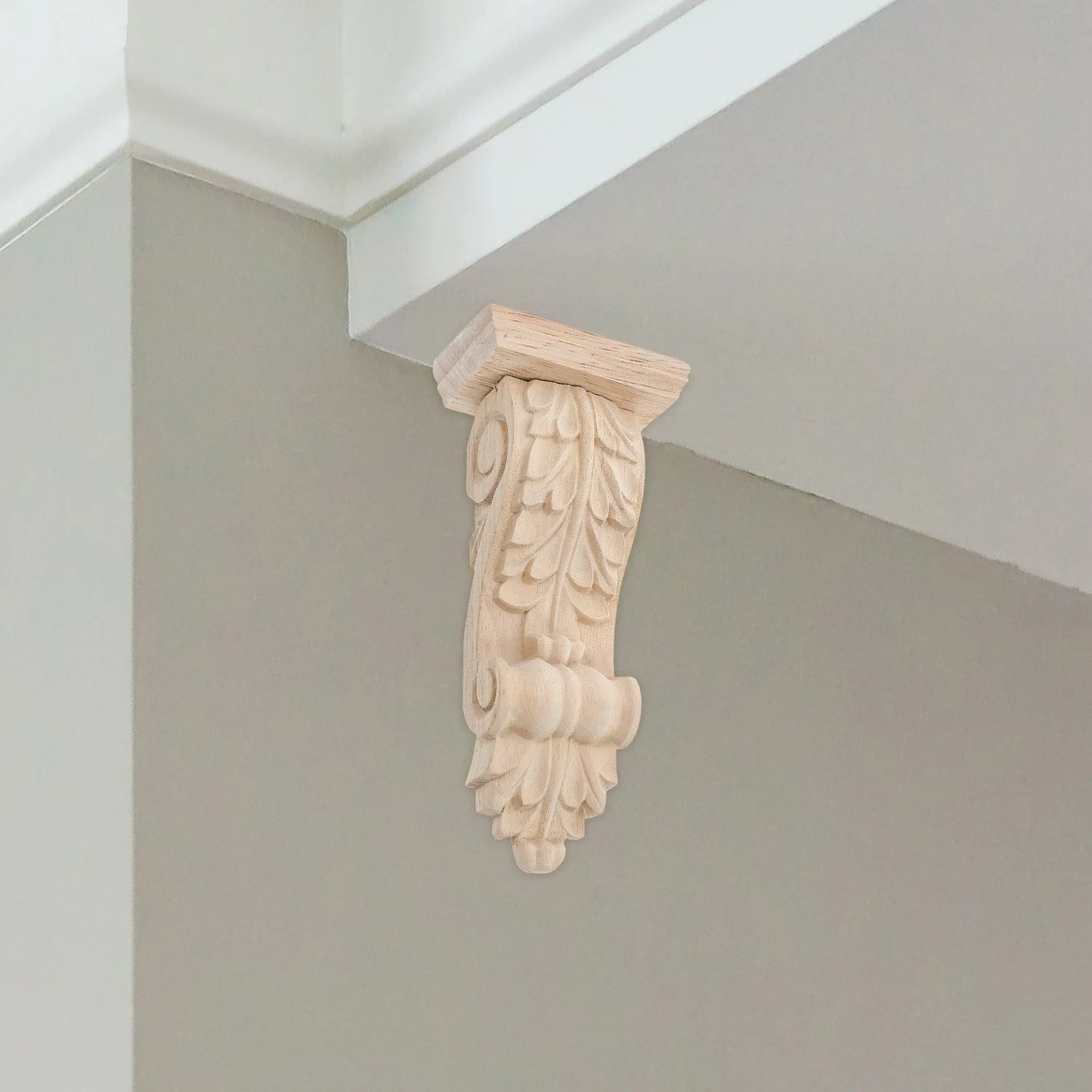 

Roman Column Corner Flower Decoration Solid Wood Carved European Style Home Decor Wooden Corbels for Shelves Decorative