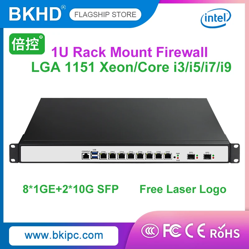 

BKHD Intel Core 9th Gen processor 1u 8 Lan server rack 2 SFP 10G i3 i5 i7 i9 firewall appliance PfSense with OEM H170 LGA1151