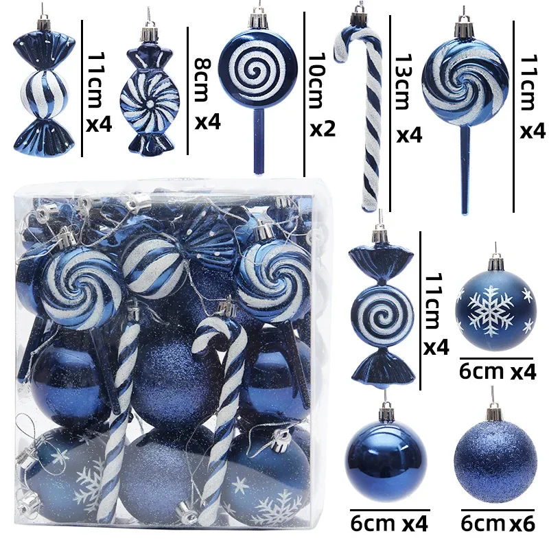 36/40/50pcs Blue Christmas Ball Ornaments Special-shaped Gold Christmas Tree Party Decoration New Year Christmas Spheres Pendant