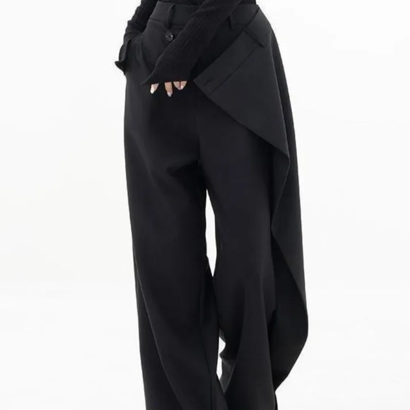 Irregular Solid Women Pants Spring Autumn Loose Streetwear Pantalones De Mujer Fashion Patchwork Wide Leg Trousers