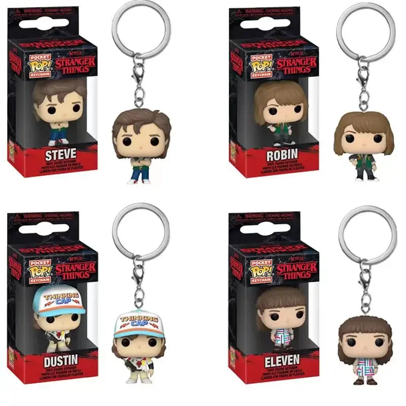 Funko POP NEW ELEVEN Demogorgon DUSTIN Barb Steve Robin المفاتيح لعبة الفينيل الشكل جيب المفاتيح نموذج ألعاب أطفال #1