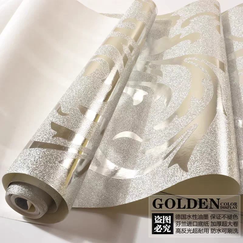 Silver Glitter European Damask Wallpaper Luxury Metallic Scroll Floral Wall Paper Shiny Mural for Living Room Ktv Counter Decor