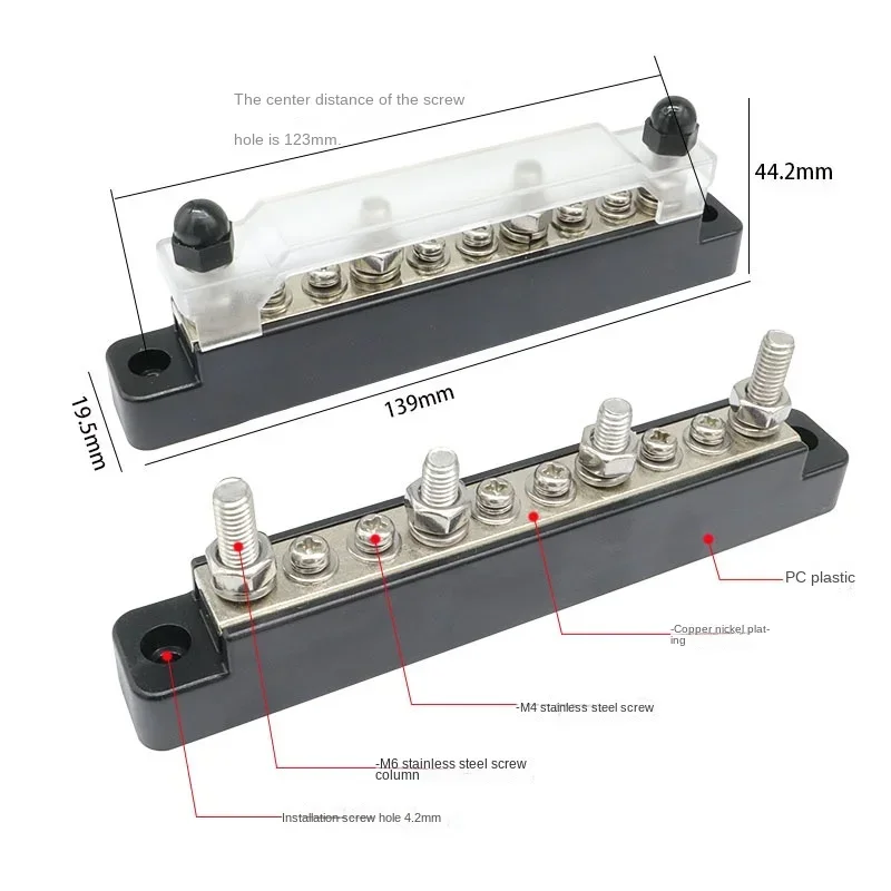 10 Way Bus Bar Terminal Block for Distribution Box Zero Ground Wiring Connection Bridge Type Busbar withCover Heat Shrink Tubing
