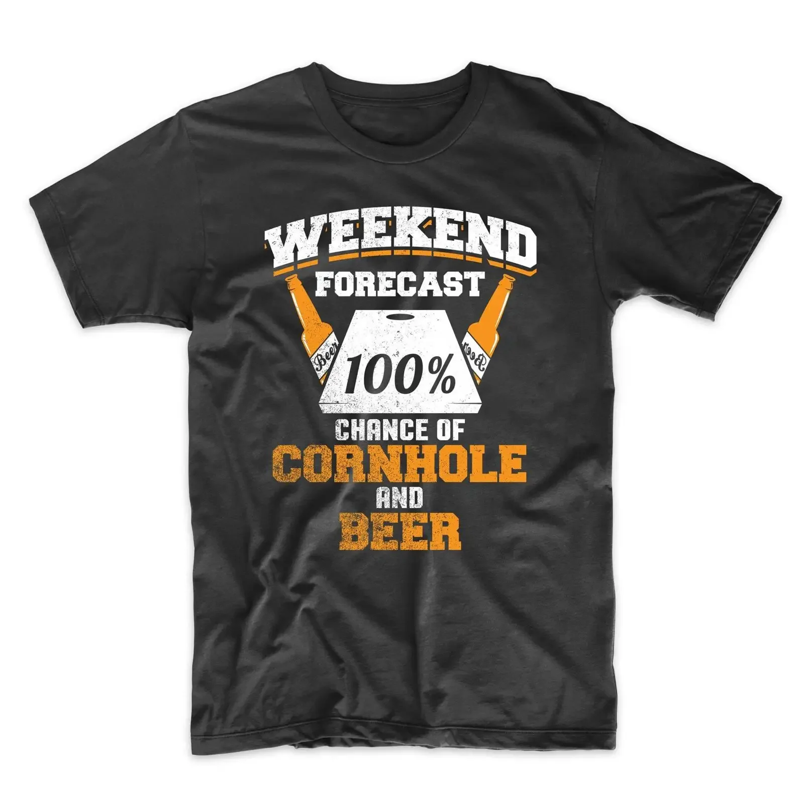 Men's Cornhole T Shirt Weekend Forecast 100 Chance Of And Beer Funny vintage Washed Stretched Top For Everyday Wear Soft Casual