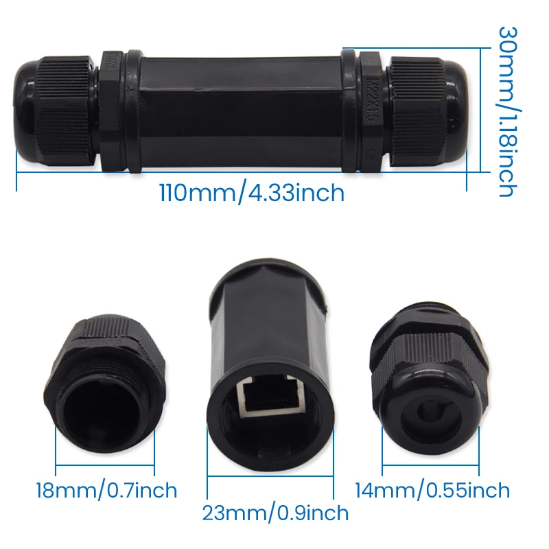 RJ45 waterproof Connector IP67 Ethernet Network Cable Connector Double Head Adapter Coupler Extension for Cat5 6 7 8P8C