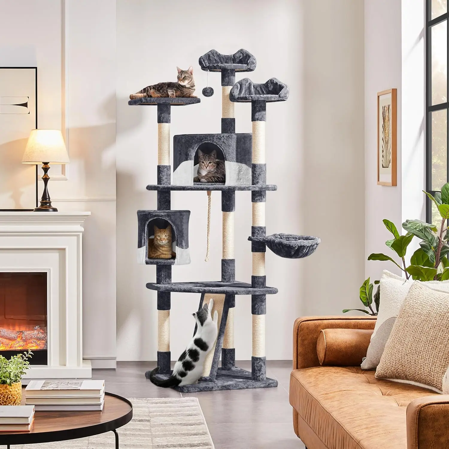 79in Multi-Level Tall Cat Tree for Multiple Cats with sisal Posts, Customized