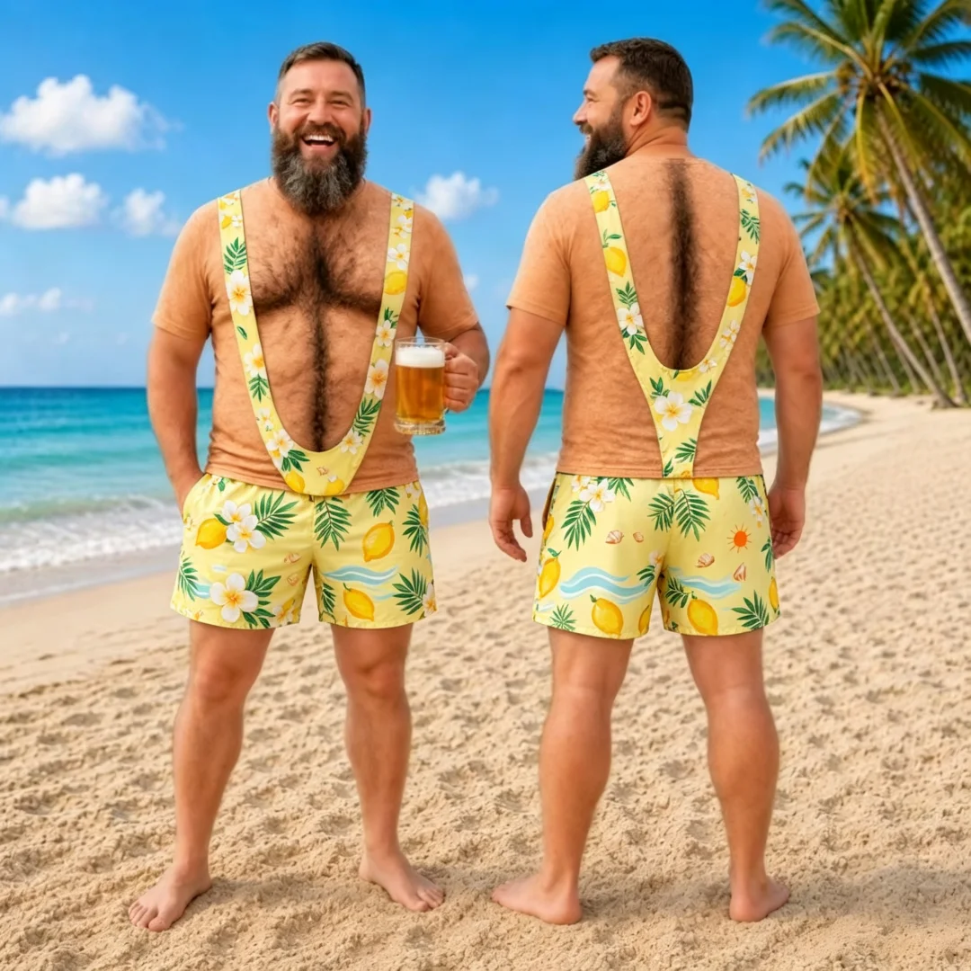 2026 Hawaiian Style Shell Floral Printed Chest Hair T‑shirt 3D Men's Bikini T‑shirt Shorts Set Trendy Vacation Beach Outfit