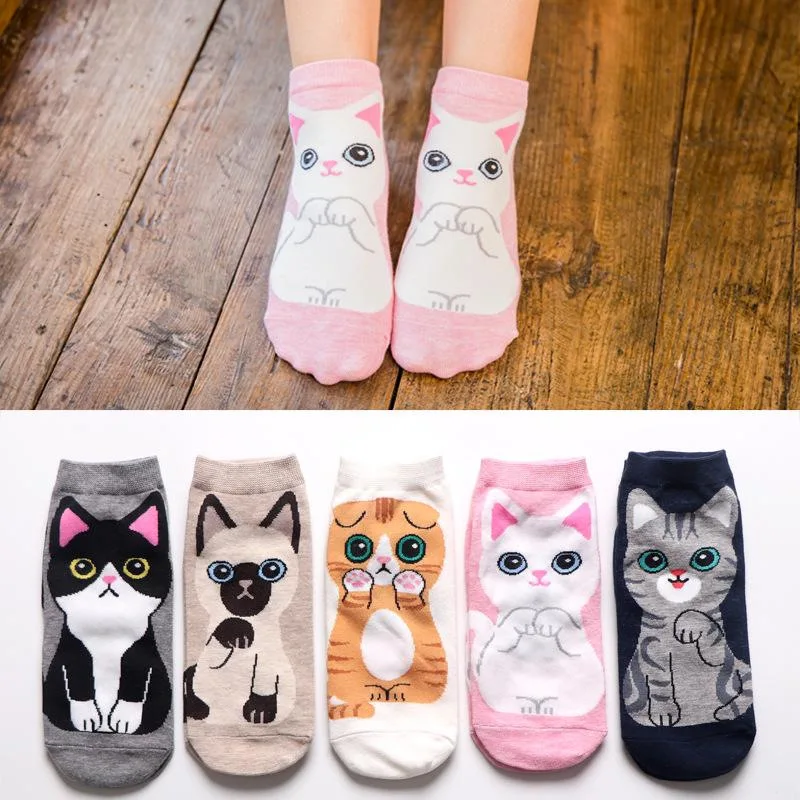 

Women Cartoon Flat Boat Socks Korean Style Adorable Cat Dog Design Cotton Short Socks For Spring Autumn Comfortable Ankle Socks