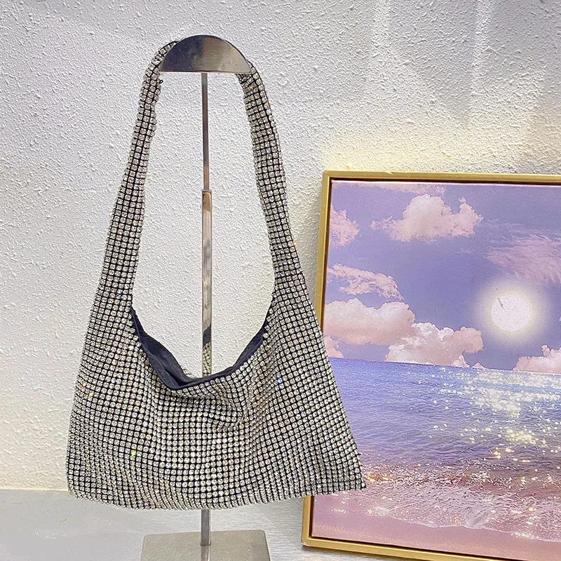 الفرنسية عارضة لامعة الماس حقيبة تسوق حمل حقيبة عشاء حزب حجر الراين تحت الإبط حقيبة يد امرأة