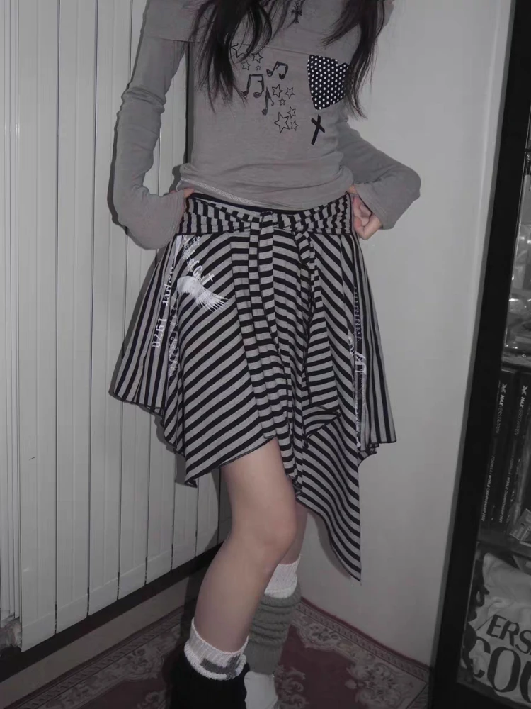 Jupe gothique rayée pour femmes, Vintage, Harajuku Y2k, Grunge, Mini jupe Punk, Style japonais, Streetwear irrégulier, jupes courtes