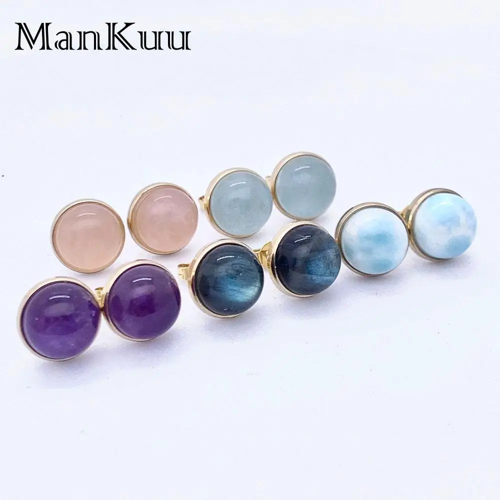 mankuu minimalist natural larimar crystal gemstones round amethyst labradorite gold plated earrings women men party wedding gift