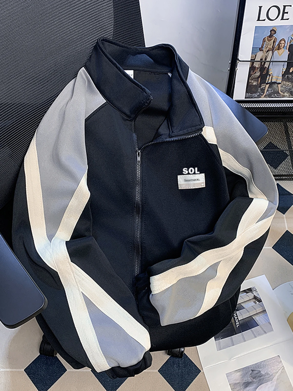 American Style Color Block Casual Sweater Coat Unisex Spring Autumn New Design Trendy Top Match All Leisure Unisex Jacket