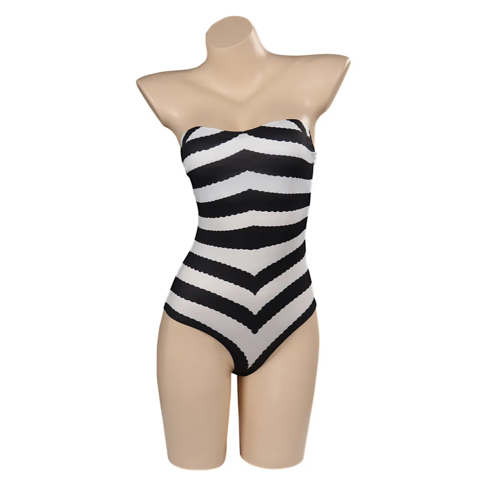 Movie Margot Cosplay Costume Adult Fashion Black and White Stripe Swimsuit Princess Robbie Role Play Swimsuit Halloween Party