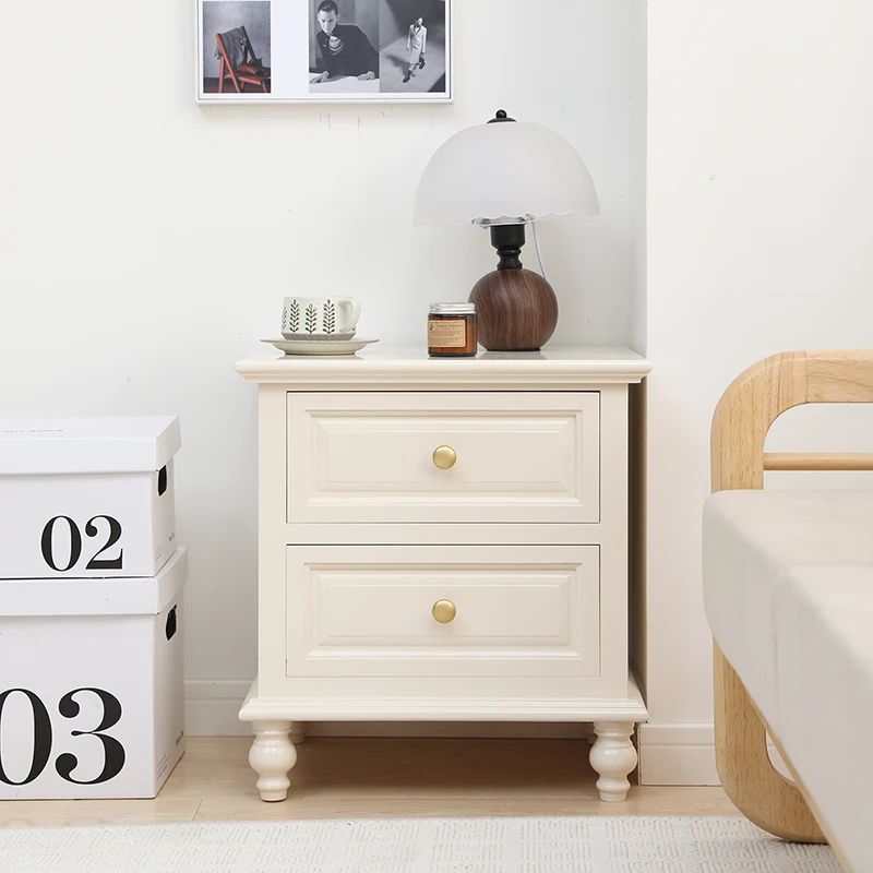 Modern Minimalist Nightstand - Solid Wood Bedside Cabinet with Double Drawer, European Style Bedroom Storage Furniture