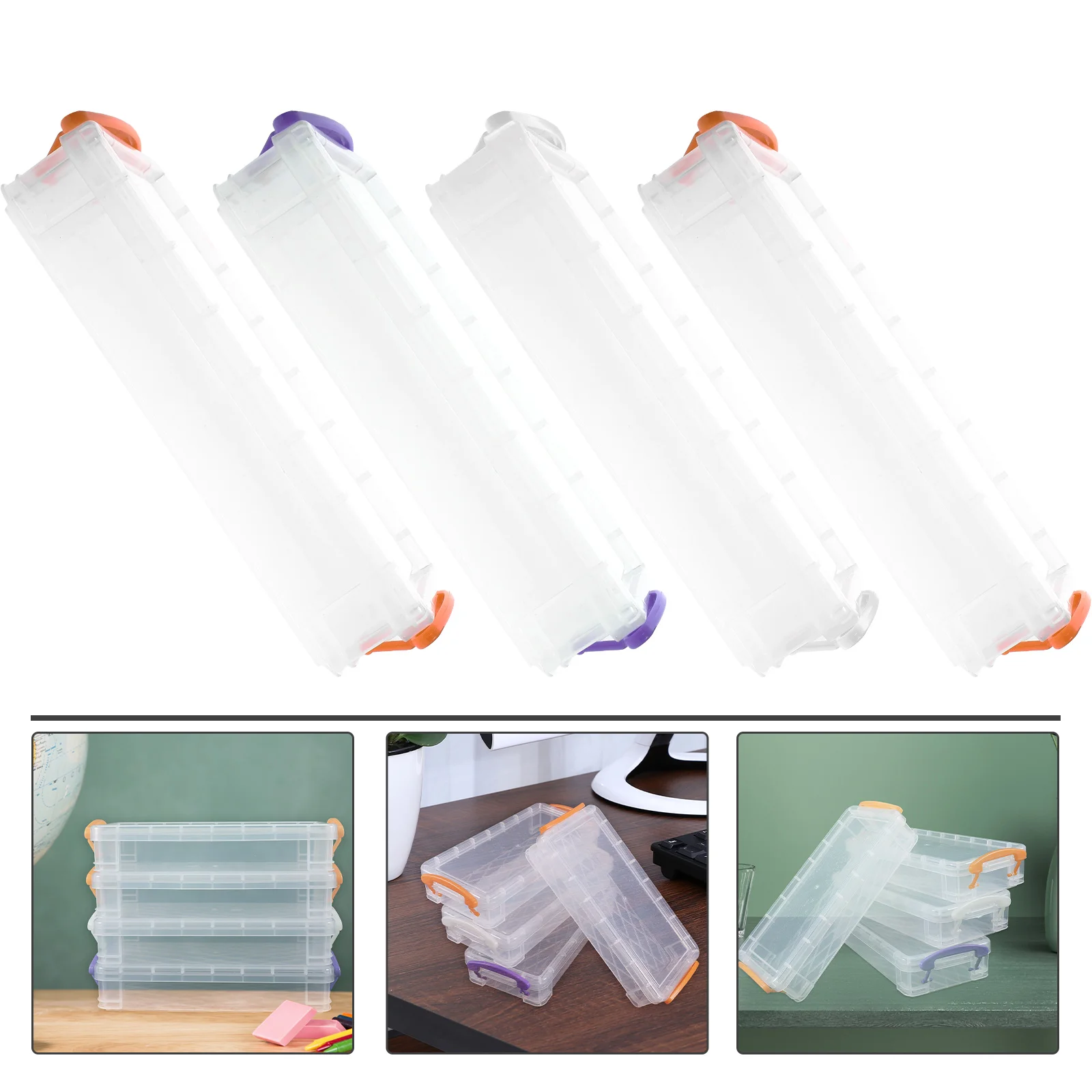 

4 Pcs Large Capacity Transparent Pencil Case 30cm Clear Storage Box ganizer Office Supplies Stackable Pen Holder