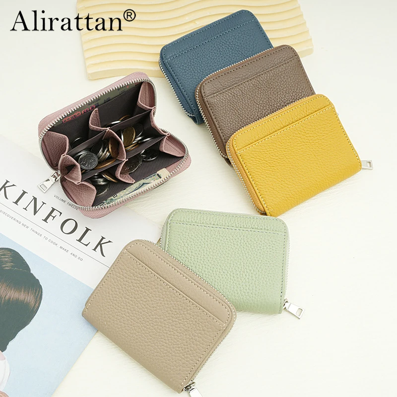 Alirattan 2026 New Coin Purse Genuine Leather Small wallet Anti-Theft Brush Zipper Head Layer Cowhide Short Wallet