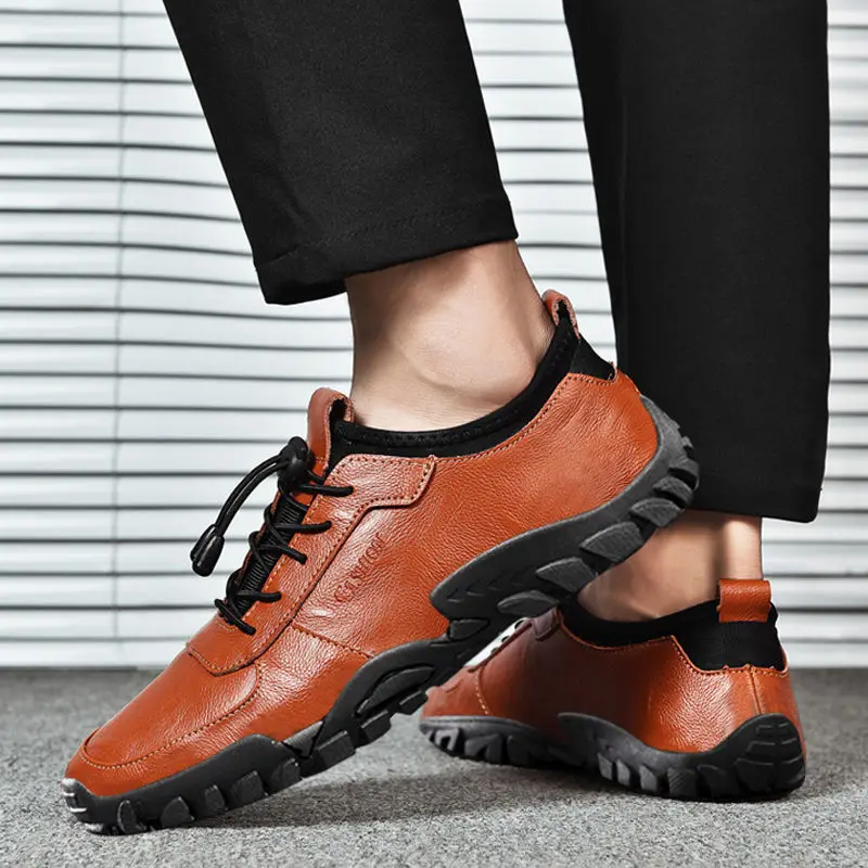 Men Loafers Flat Shoes PU Round Shape Keep Warm Waterproof and Non Slip Breathable Lace Casual Sports Sneakers