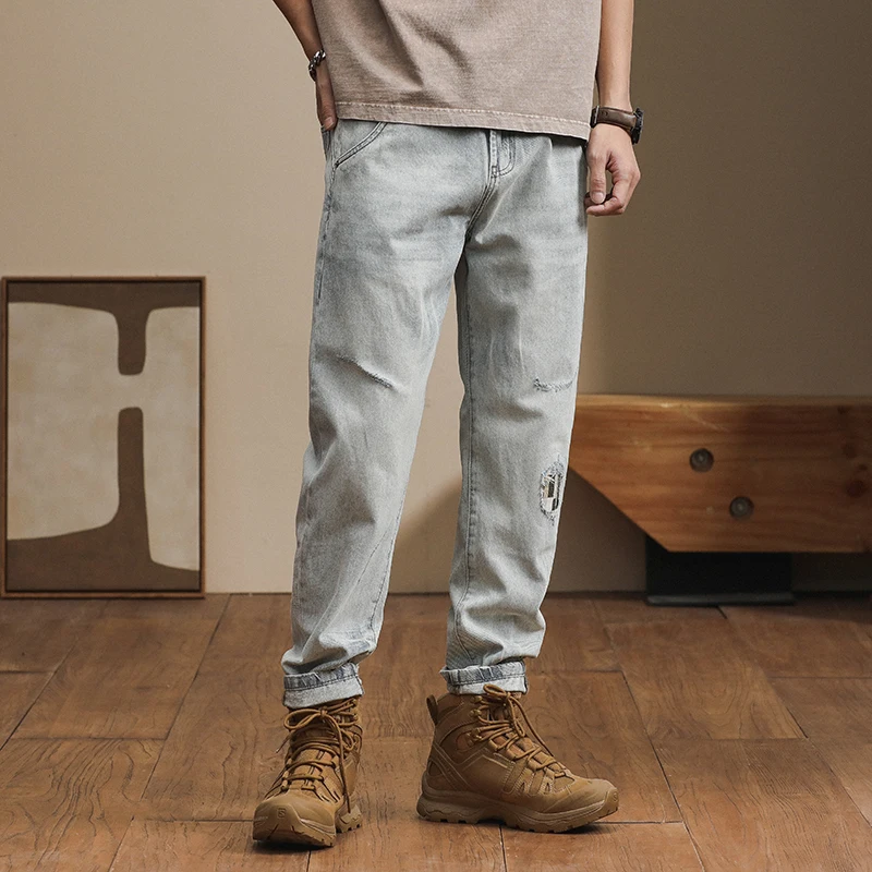 Japanese loose Harem pants spring and autumn retro vintage casual and versatile trendy  ripped jeans for men clothing
