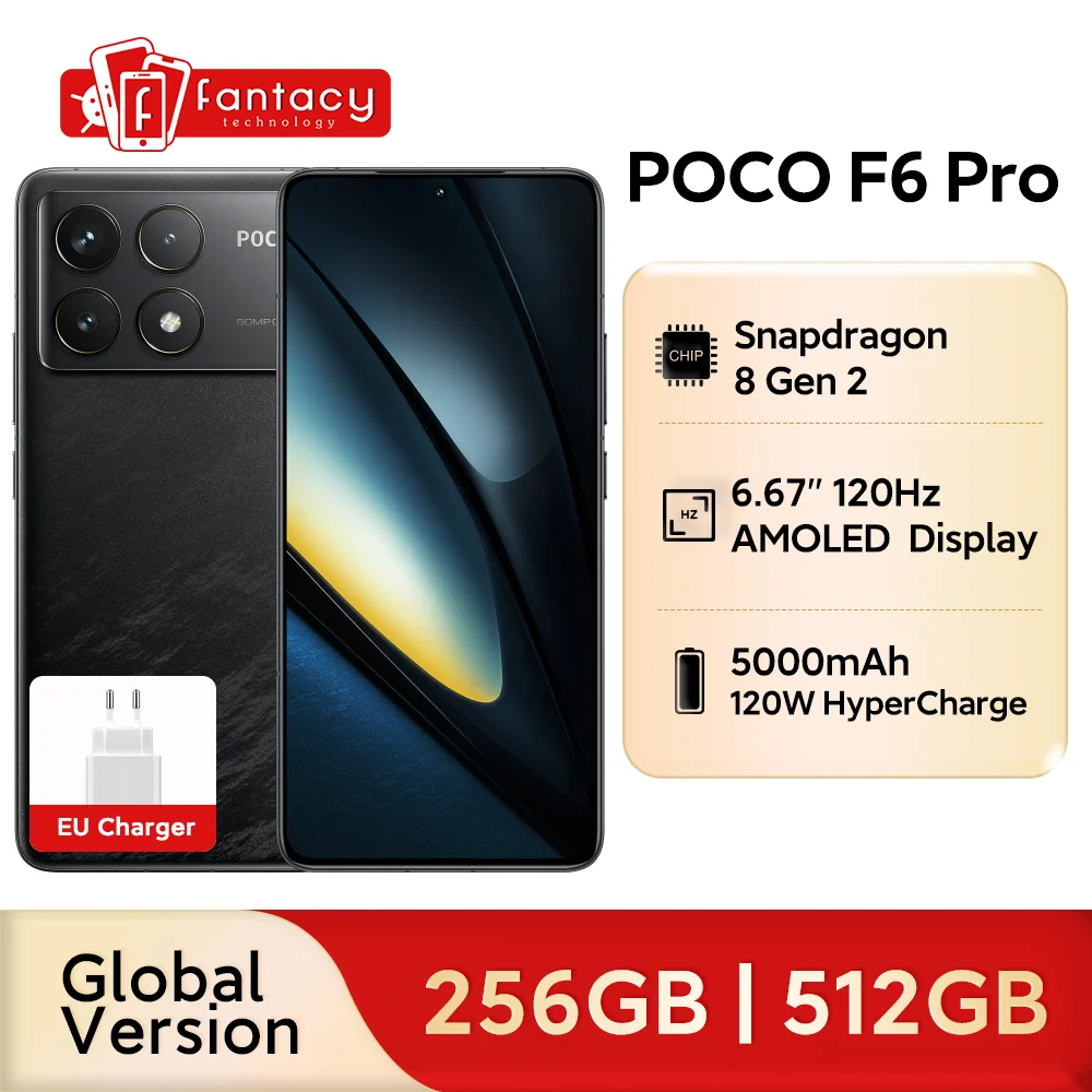 POCO F6 Pro Global Version 5G Smartphone Snapdragon 8 Gen 2 NFC 6.67'' 120Hz Flow AMOLED Dot Display 5000mAh 120W Charge