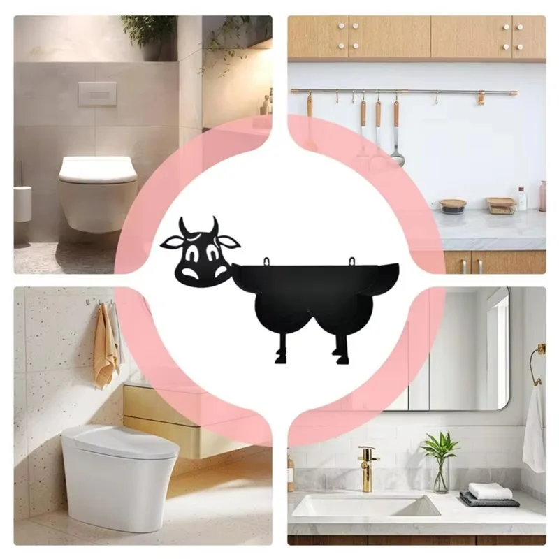 

【Секь-только!】Подставка для держателя туалетной бумаги Отдельно стоящий металлический держатель для рулона туалетной бумаги Декоративная противоскользящая стена для хранения на тему коровы M