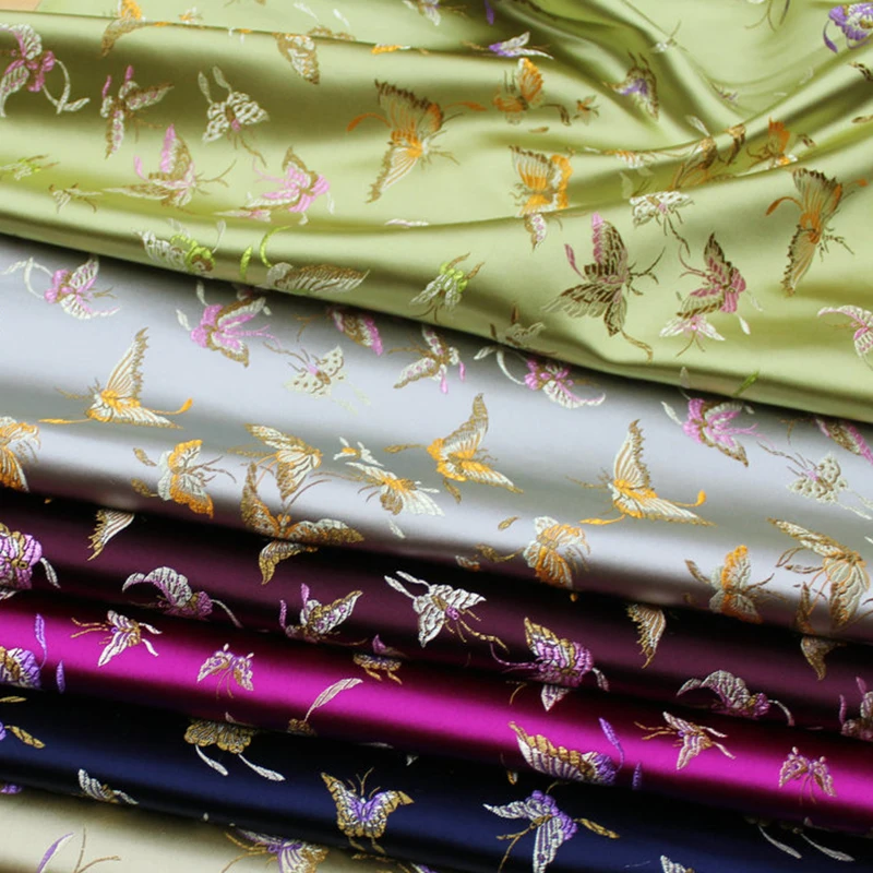 

50x75cm Chinese Style Brocade Fabric Jacquard Satin Silk Butterfly Printed Fabric Cheongsam Hanfu Stage Costume Upholstery