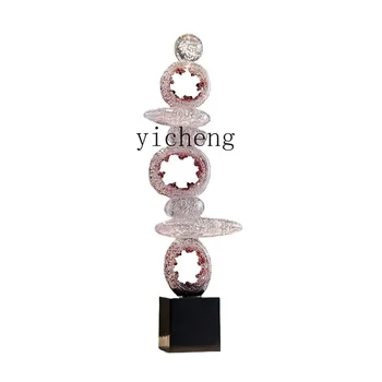 floor-to-ceiling large ornament enters the entrance, living room  vertical TV cabinet next to the large-scale home decoration