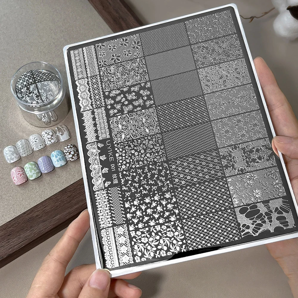 Super Large 19.5cm Nail Art Stamping Plate Lace Floral Pattern Stainless Steel Image Plate Manicure Transfer Template DIY Nails
