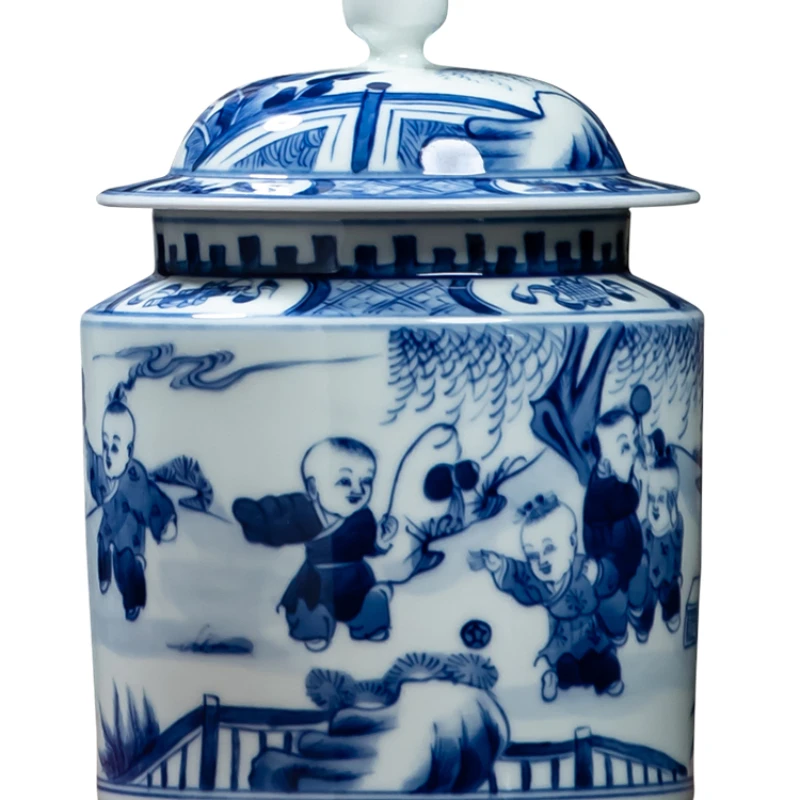 

Yhl Vase Decoration Chinese Style Blue and White Porcelain Temple Jar Living Room Storage Jar Home High-End Gift