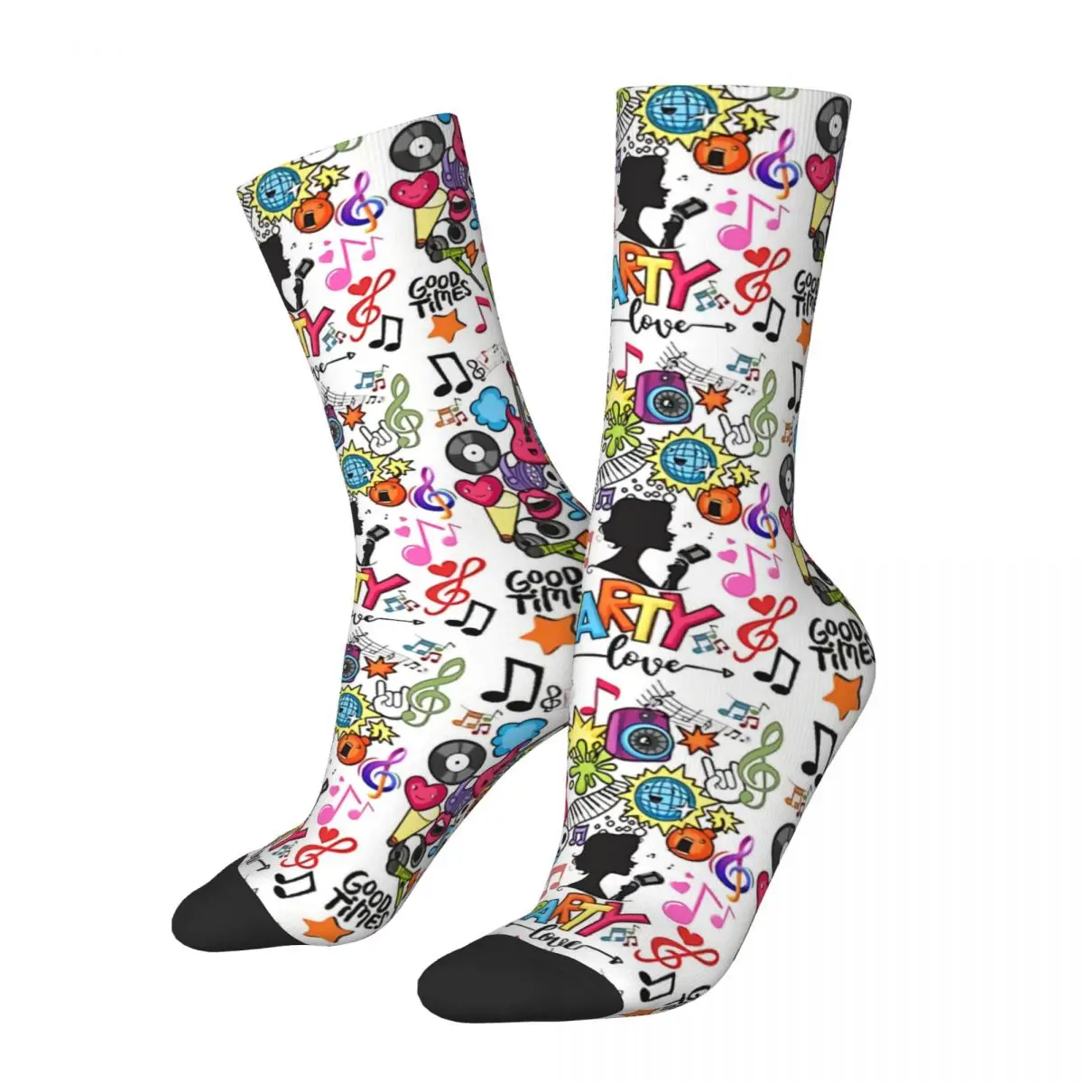 

Funny Crazy Sock for Men Disco Party Pattern Hip Hop Harajuku Disco Party Happy Pattern Printed Boys Crew Sock Novelty Gift