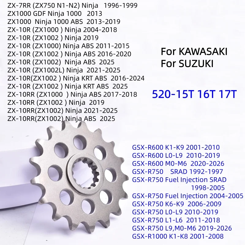 520 Front Sprocket for Kawasaki ZX10R ZX 10R 10RR 7RR Ninja 1000 750 ZX750 ZX1002 ZX1000 ABS SUZUKI GSX-R GSXR 1000 600 750