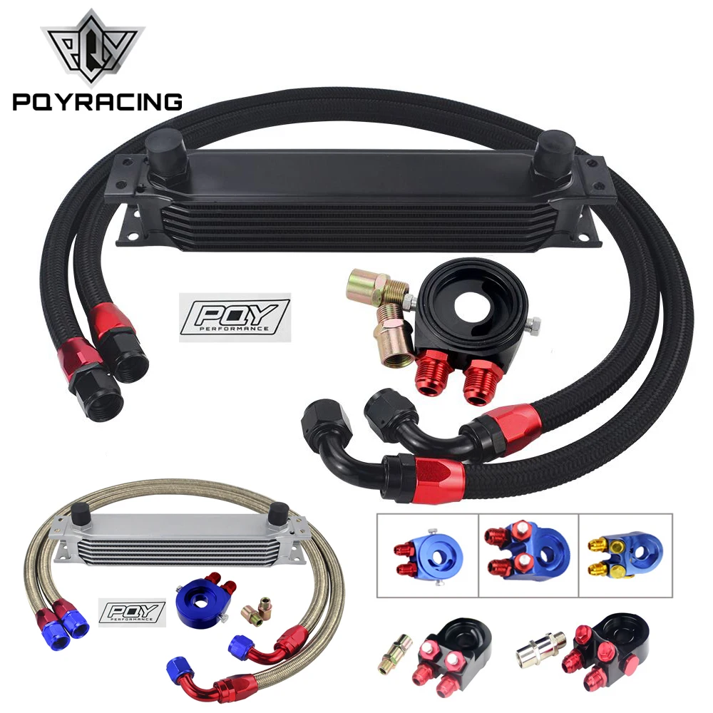 7 Rows Oil Cooler Kit AN10 Transmission Oil Cooler Kit + Oil Filter Adapter + Stainless Steel Braided Hose With PQY Sticker +Box