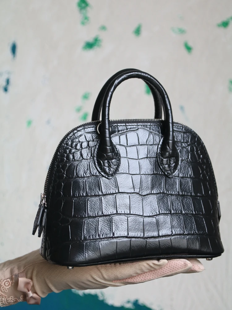 Black Fashion Crocodile Pattern Simple Shell Tote Bag Genuine Leather Women Bag\Handbag Real Leather Lady Shoulder Crossbody Bag